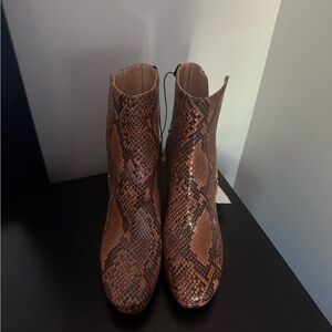 Brown Snake Print Ankle Boots